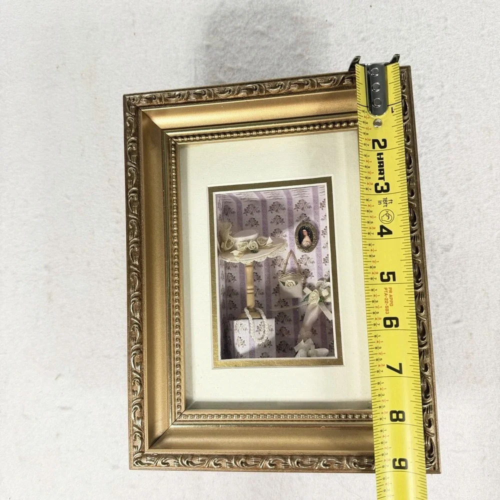 Vintage Shadow Box Diorama Framed Miniature Victorian Hat Purse Display